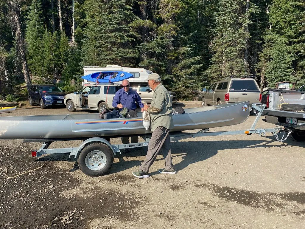1 Place Canoe Trailer with Grumman Square Stern loaded.