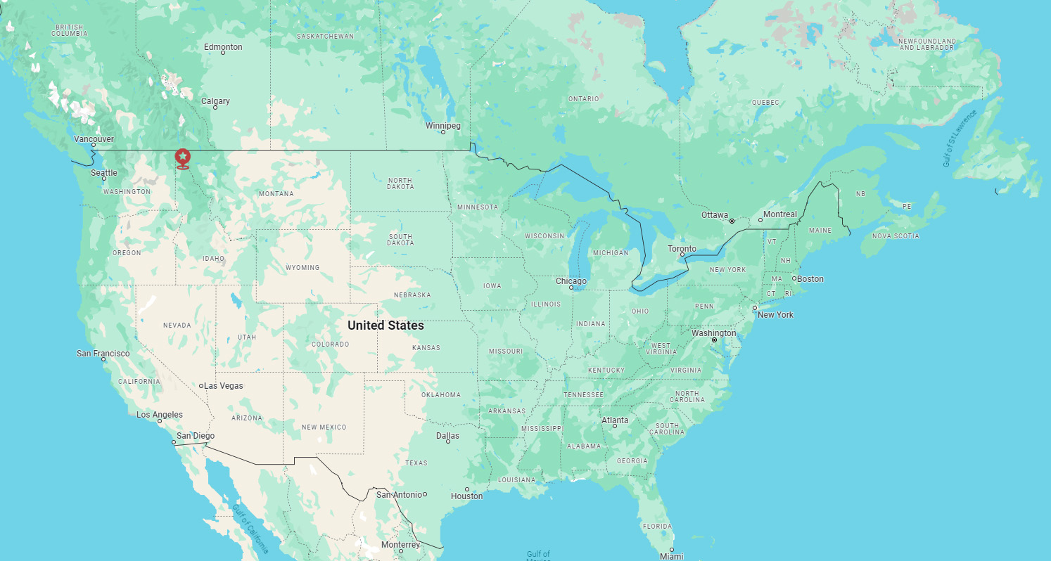 Map of North America marking North Woods Trailers location